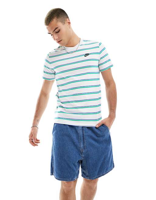 Nike Club striped T-shirt in white blue and green