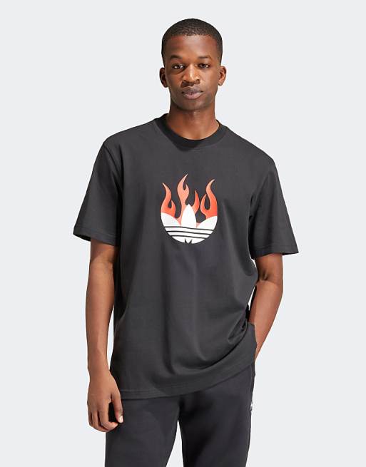 Adidas Originals Flames Logo T-Shirt in White & Black